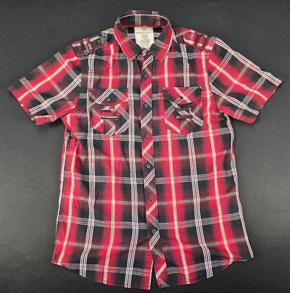 Route‎ 66 Men's Small Red Plaid Button Up Shirt Short Sleeve Western Casual